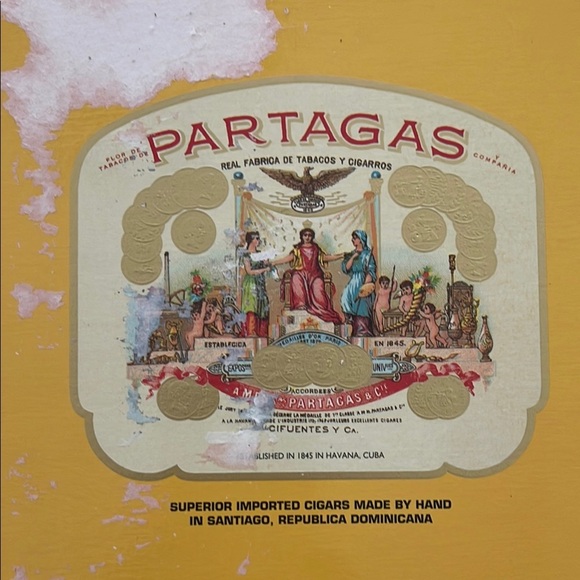 Vibrant Yellow and Blue Cigar Box with Decorative Emblem - Picture 8 of 9